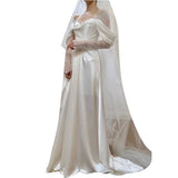 Timeless A Line Off The Shoulder Long Lace White Wedding Dresses With Slit HZ1024