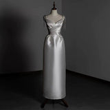 Timeless A line Sweetheart Long Satin White Wedding Dresses With Silver Beads HZ1024