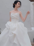 Unique Ball Gown Sweetheart Long Organza White Wedding Dresses HZ1024
