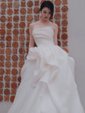 Unique Ball Gown Sweetheart Long Organza White Wedding Dresses HZ1024