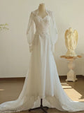 Chic A line Sweetheart Lace Long Sleeves White Wedding Dresses HZ1024