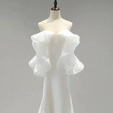 Sexy Sheath Off The Shoulder Chiffon Long White Wedding Dresses With Ruffles HZ1024