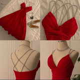 Sexy A line Spagehtti Straps Red Knee Length Chiffon Homecoming Dresses Party Dress HZ1024