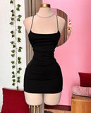 Simple Sheath Spagehtti Straps Black Short Tight Homecoming Dresses HZ1024