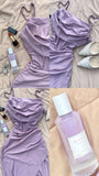 Simple Sheath Spaghetti Straps Lilac Short Homecoming Dresses With Ruffles HZ1024