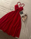 Simple A line Spagehtti Straps Red Knee Length Chiffon Homecoming Dresses Party Dress HZ1024