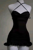 Cute Sheath Spaghetti Straps Black Short Homecoming Dresses Little Black Dress HZ1024