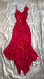 Simple A Line Spaghetti Straps Chiffon Red Prom Dress Formal Dress With Flowers HZ1024