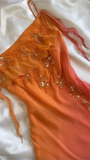 Modest Sheath Spaghetti Straps Chiffon Ombre Prom Dress Party Dress With Beads HZ1024