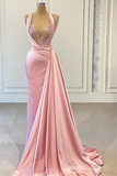 Romantic Pink Mermaid Long Slit Prom Dress With Ruffles HZ1024