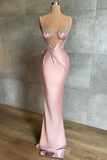 Beautiful Pink Prom Dress with Spaghetti Straps and Beadings HZ1024
