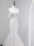 Sexy Mermaid Off The Shoulder Lace Long Sleeves White Wedding Dresses HZ1024