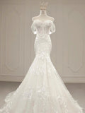 Sexy Mermaid Off The Shoulder Lace Long Sleeves White Wedding Dresses HZ1024