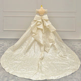 Timeless Ball Gown Sweetheart Long Puffy Sleeves Sequin Wedding Dresses With Bowknot HZ1024