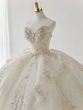 Luxury Ball Gown Sweetheart Sequin White Long Sleeves Wedding Dresses With Beads HZ1024