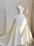Timeless Ball Gown Strapless Tulle Long White Wedding Dresses With Ruffles HZ1024