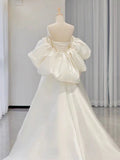 Simple Ball Gown Sweetheart Short Sleeves White Satin Wedding Dresses HZ1024