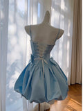 Cute A line Spaghetti Straps Blue Short Homecoming Dresses Party Cocktail Dress HZ1024