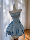 Cute A line Spaghetti Straps Blue Short Homecoming Dresses Party Cocktail Dress HZ1024