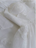 Elegant A line Straps White Lace Prom Dresses Slit Evening Dress With Bow HZ1024