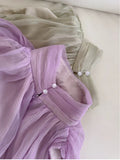 Elegant A line High Neckline Chiffon Lilac Prom Dresses Evening Dress With Ribbons HZ1024