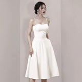 Simple A line Spaghetti Straps White Knee Length Homecoming Dress Birthday Dresses HZ1024