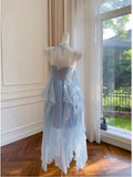 Simple A line Spaghetti Straps Chiffon Blue Homecoming Dress Birthday Dresses HZ1024