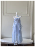 Simple A line Spaghetti Straps Chiffon Blue Homecoming Dress Birthday Dresses HZ1024