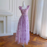 Elegant A Line Straps Sleeveless Lilac Lace Prom Dress Evening Dresses HZ1024