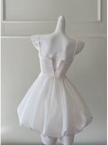 Cute A line Spaghetti Straps White Short Homecoming Dress Birthday Dresses With Butterfly HZ1024