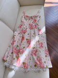 Sexy A line Spaghetti Straps Sleeveless Floral Pink Chiffon Prom Dresses HZ1024