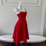 Simple A line Spaghetti Straps Red Knee Length Homecoming Dress Birthday Dresses HZ1024