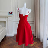 Simple A line Spaghetti Straps Red Knee Length Homecoming Dress Birthday Dresses HZ1024