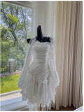 Fairytale A line Strapless White Chiffon Ruffles Homecoming Dress Birthday Dresses HZ1024