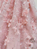 Fairytale A line Spagetti Straps Pink Short Lace Flowers Homecoming Dress Birthday Dresses HZ1024