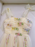 Simple A line Spaghetti Straps Floral Tulle Yellow Homecoming Dress Birthday Dresses HZ1024