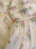 Simple A line Spaghetti Straps Floral Tulle Yellow Homecoming Dress Birthday Dresses HZ1024