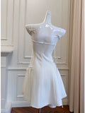 Cute A line Spaghetti Straps White Short Homecoming Dress Birthday Dresses With Bow HZ1024