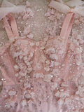 Cute A Line Straps Sleeveless Blush Pink Tulle Sequin Long Prom Dresses HZ1024