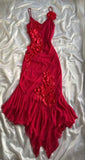 Elegant A line Straps Chiffon Red Irregular Prom Dresses Evening Dress With Flowers HZ1024