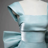 Simple Satin Green Long Prom Dress Formal Dress With Bowknot HZ1024