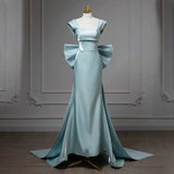 Simple Satin Green Long Prom Dress Formal Dress With Bowknot HZ1024
