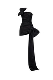 Cute Sheath Strapless Black Short Satin Homecoming Dresses Cocktail Dress With Bow HZ1024