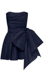 Cute Sheath Strapless Navy Blue Short Satin Homecoming Dresses Cocktail Dress With Bowknot HZ1024