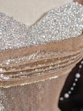 Elegant Mermaid Sweetheart Champagne Sequin Long Prom Dresses Evening Dress With Beads HZ1024
