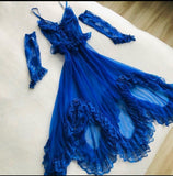 Cute A line Spaghetti Straps Royal Blue Lace Homecoming Dresses Cocktail Dress With Gloves HZ1024