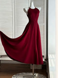 Elegant A Line Ankle Length Burgundy Prom Dresses Evening Dress HZ1024