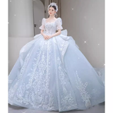 Fairytale Ball Gown Square Neckline Lace Long Wedding Dresses HZ1024