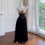 Cute A Line Spaghetti Straps Sleeveless Black Long Prom Dresses HZ1024