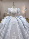Fairytale Ball Gown Scoop Neckline Tulle Lace Long Wedding Dresses HZ1024